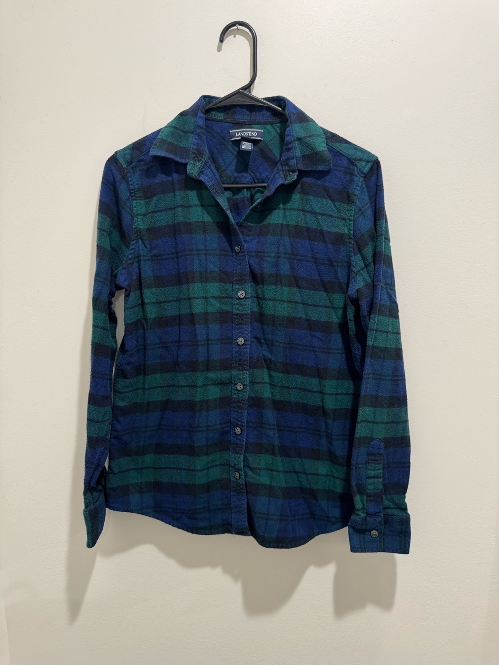 Lands’ End Blackwatch Plaid Flannel Button Front Shirt Size 6